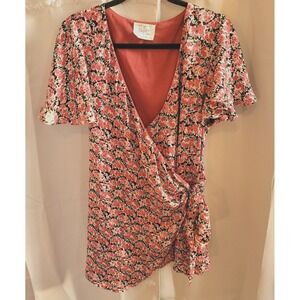 The Native One Wrap Dress Medium Ditsy Floral Cottagecore Peasant Satin 16552x